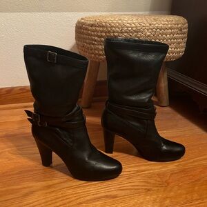 Frye Marissa Heeled Mid-calf Slouch Boot in Black, 9